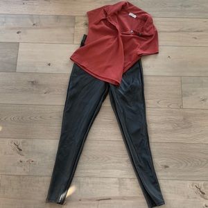 Faux leather pant w/ button top